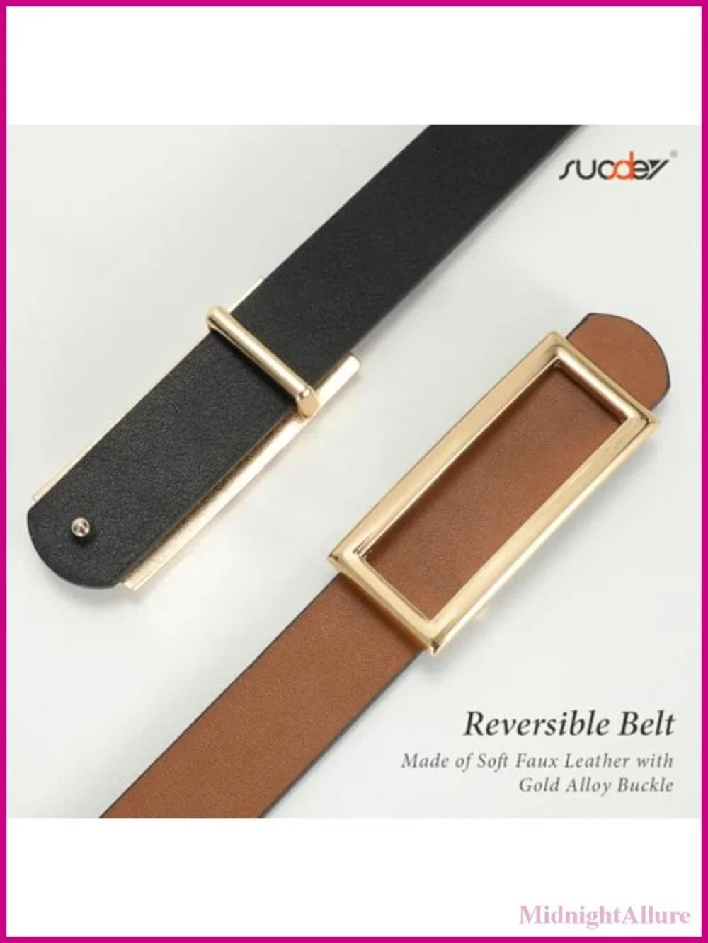 Women Reversible Faux Leather Belt Adjustable Gold Buckle Jeans Dress